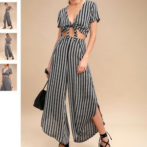 Grimaud Grey and Black Striped Two-Piece Jumpsuit